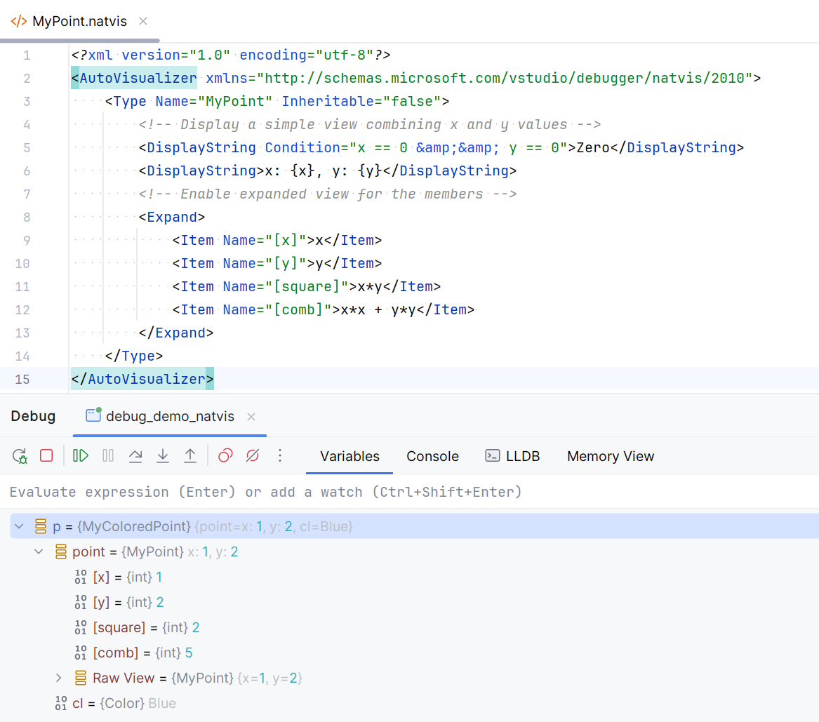 MSVC debug with custom NatVis