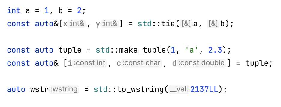 Type name hints for structured bindings Type name hints for structured bindings