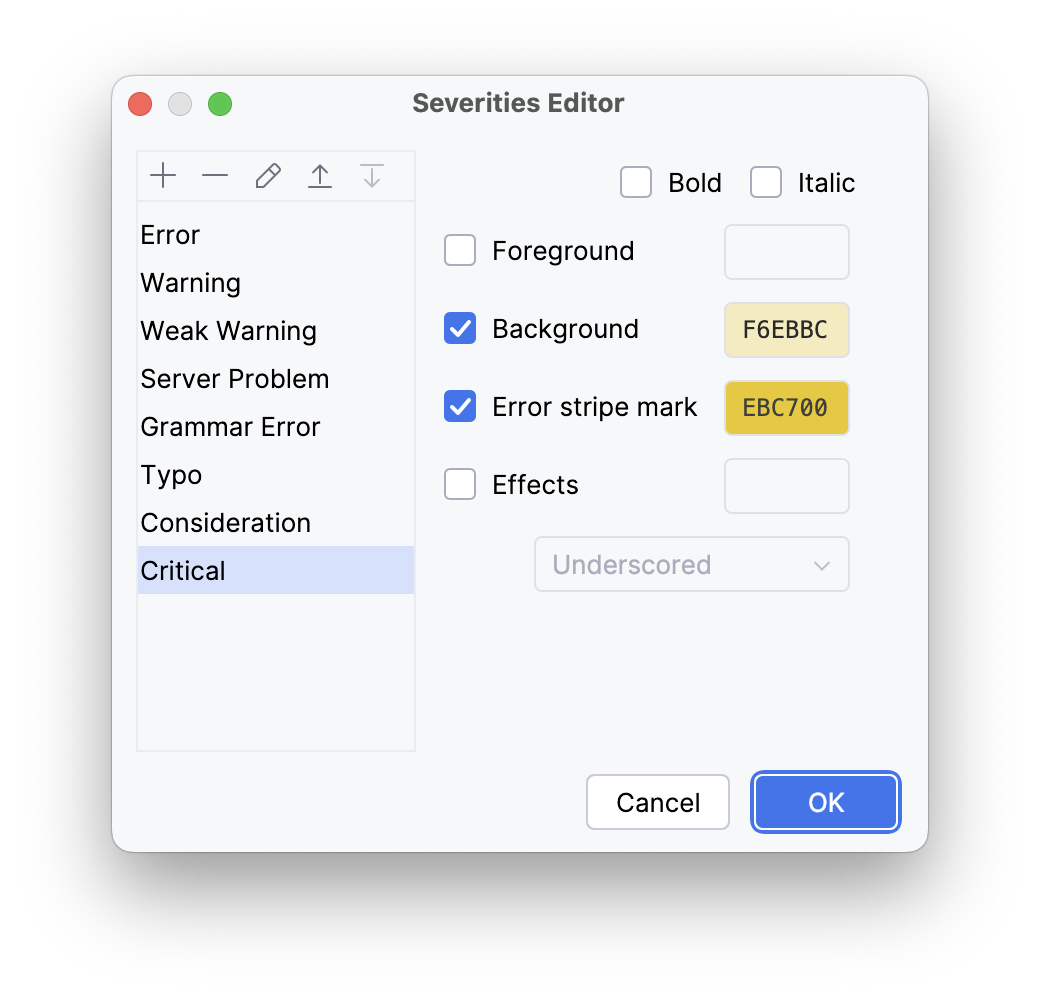Creating a new severity