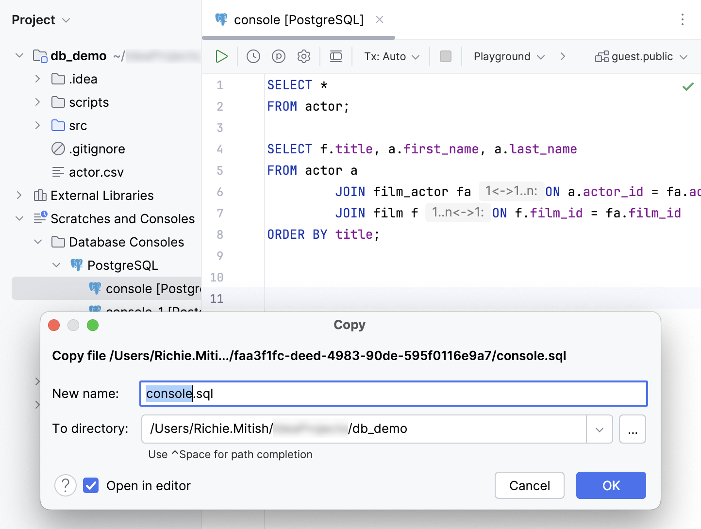 Copy a console file to a new location