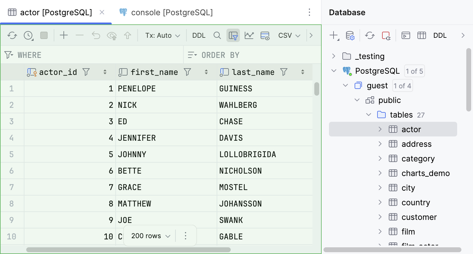 Database object data in data editor