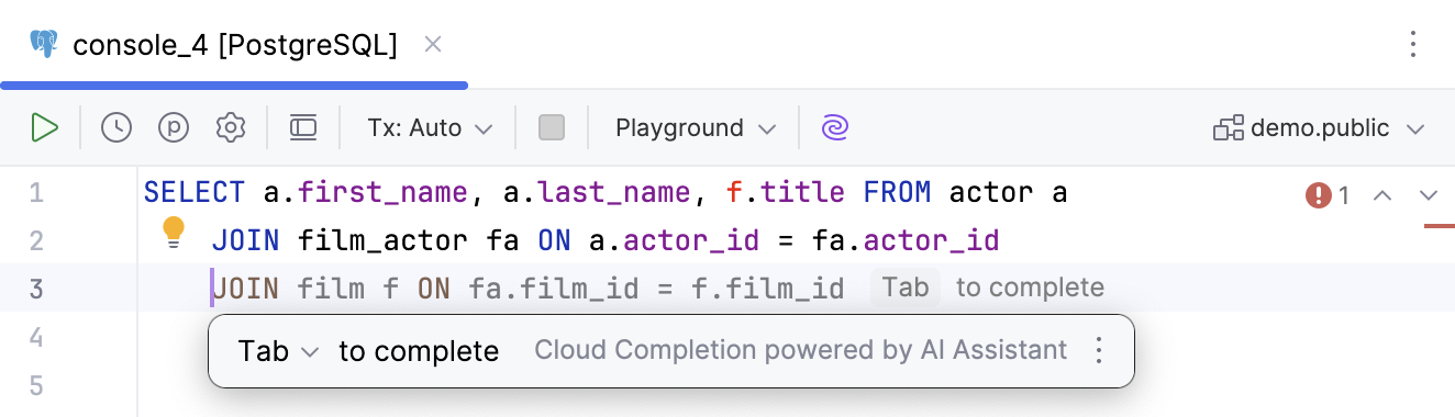 Cloud-based code completion for SQL