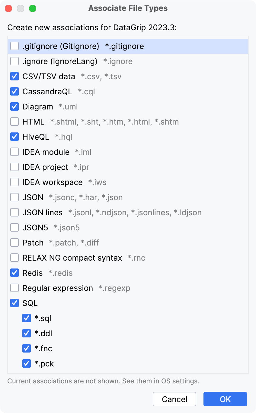 DataGrip: Associating file types with the IDE