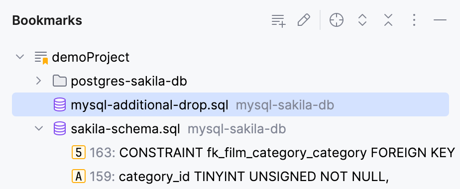 已添加书签的文件和文件夹会显示在书签工具窗口中