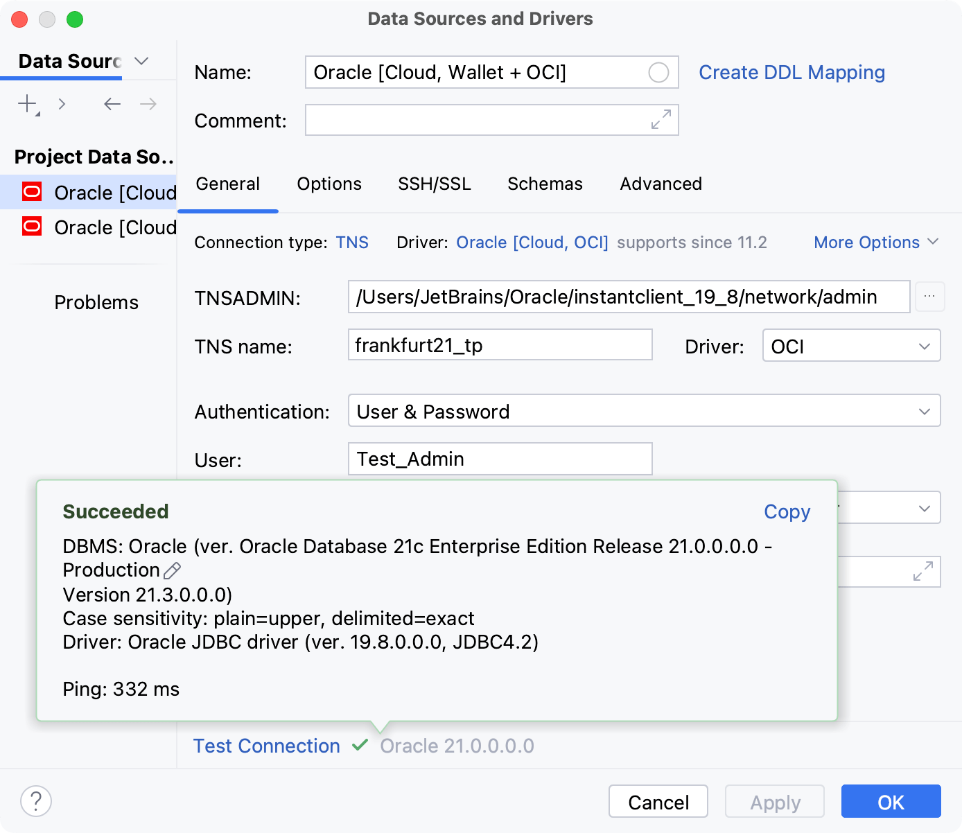 Create the Oracle Cloud data source Create the Oracle Cloud data source