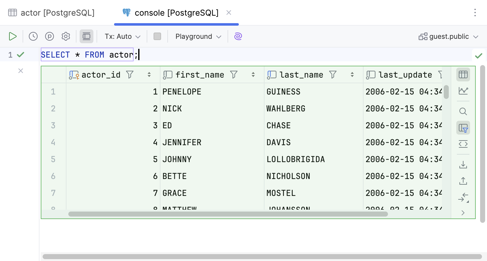 Data editor in the in-editor results Data editor in the in-editor results