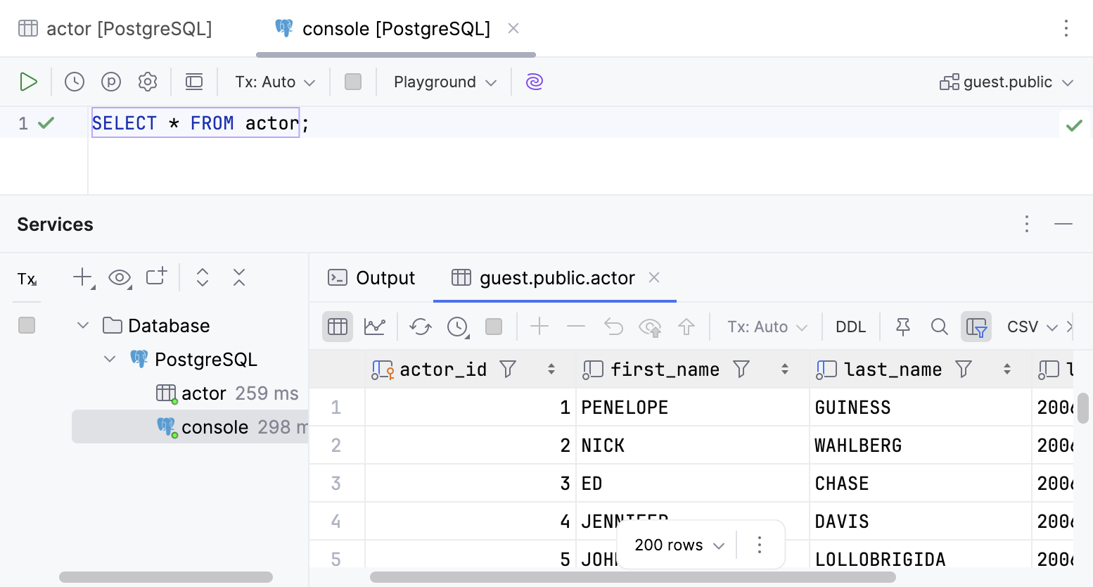 Data editor in a Result tab
