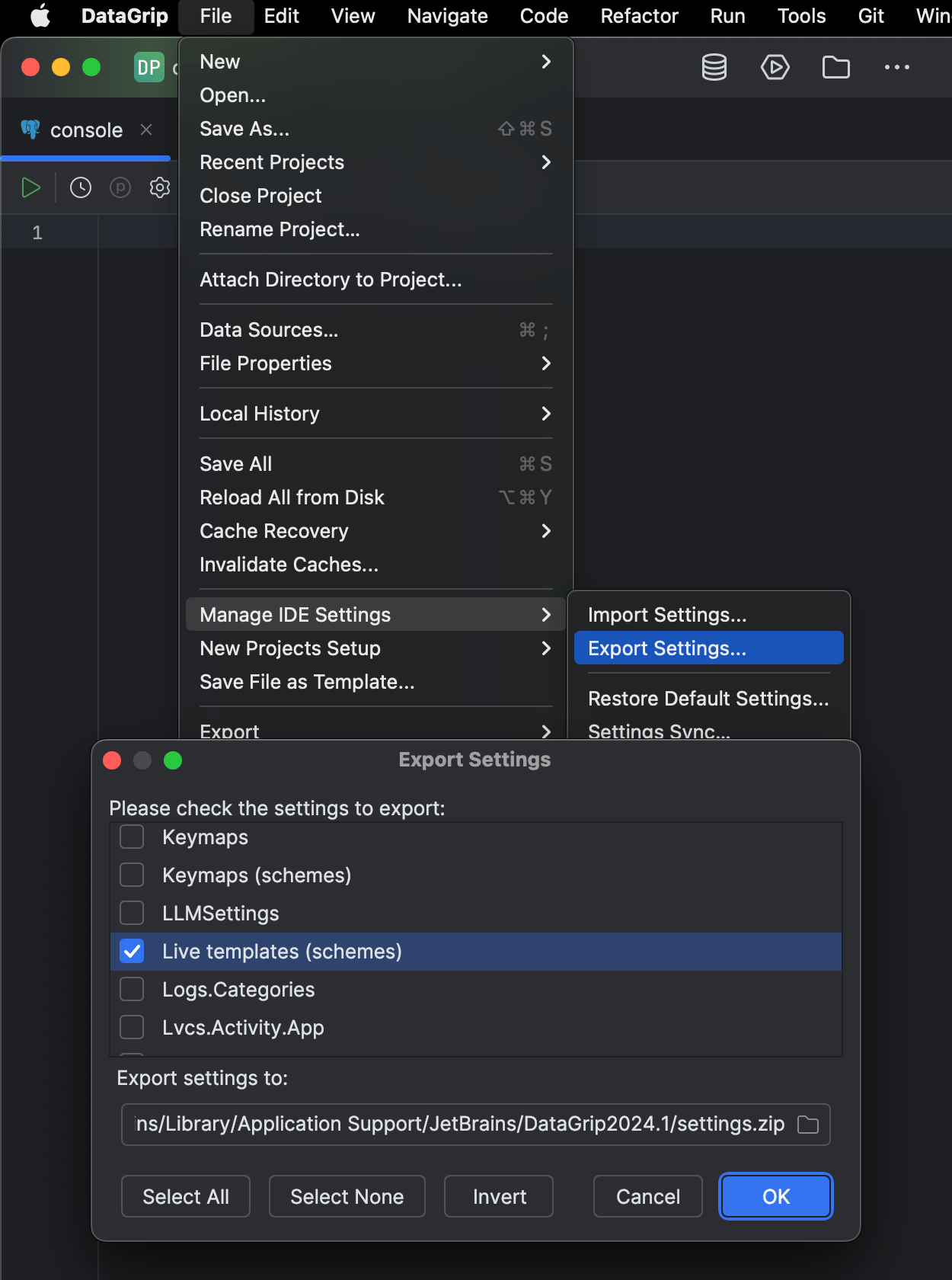 Share live templates | DataGrip Documentation