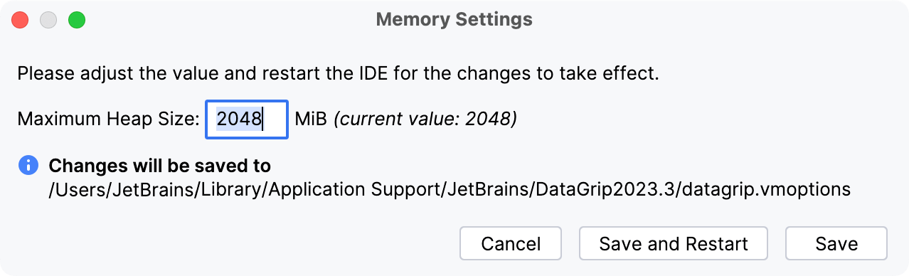 The Memory Settings dialog The Memory Settings dialog