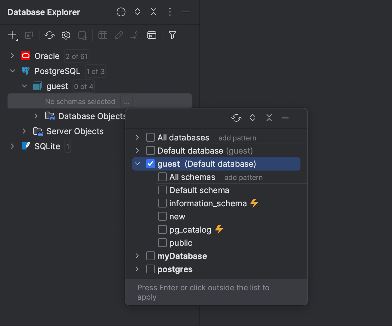 Cannot find a database object in Database Explorer | DataGrip Documentation