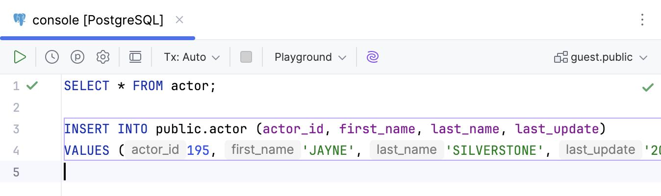 Code editor of a query console