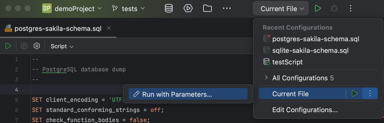 Run files | DataGrip Documentation