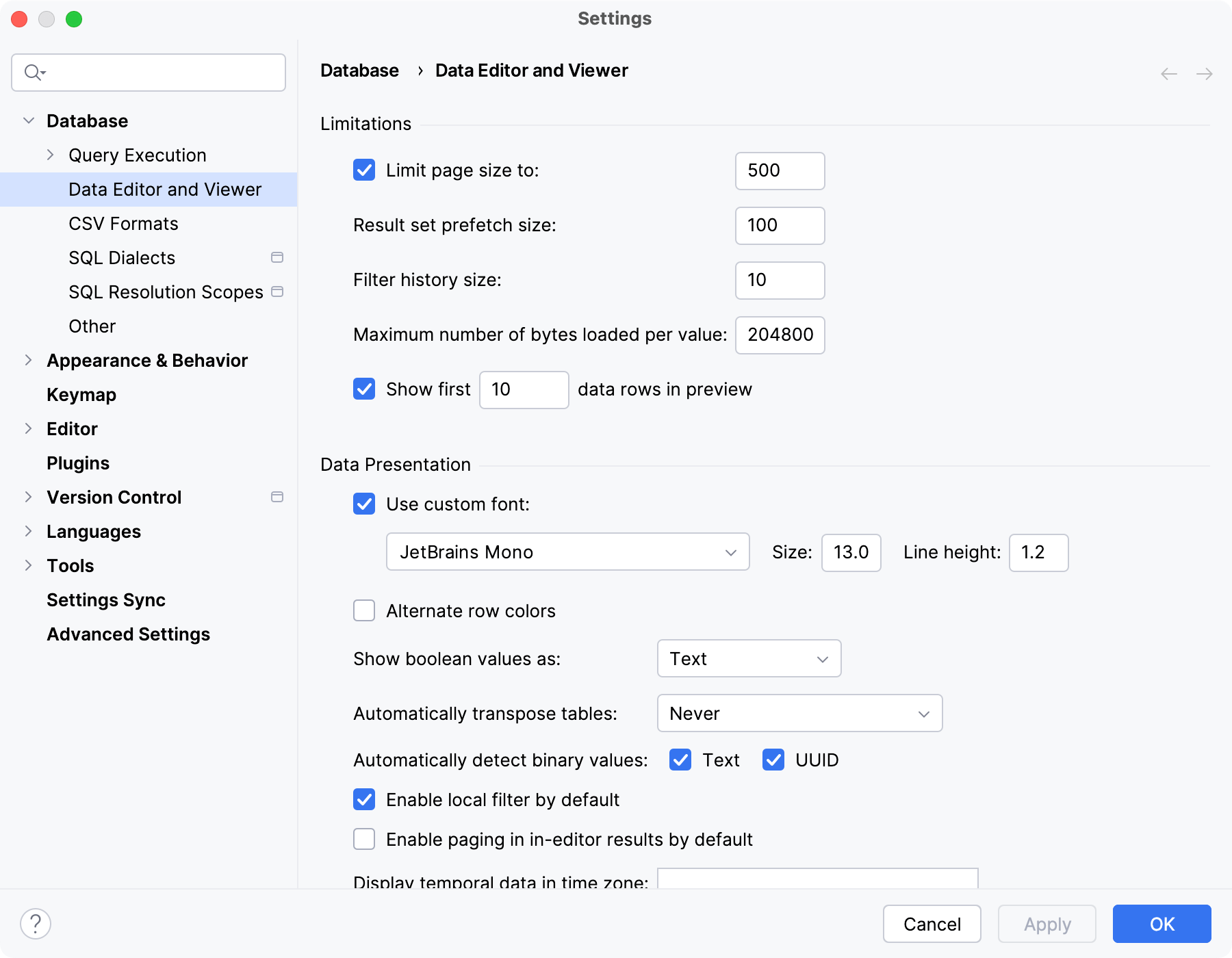 the Data Editor and Viewer settings dialog the Data Editor and Viewer settings dialog