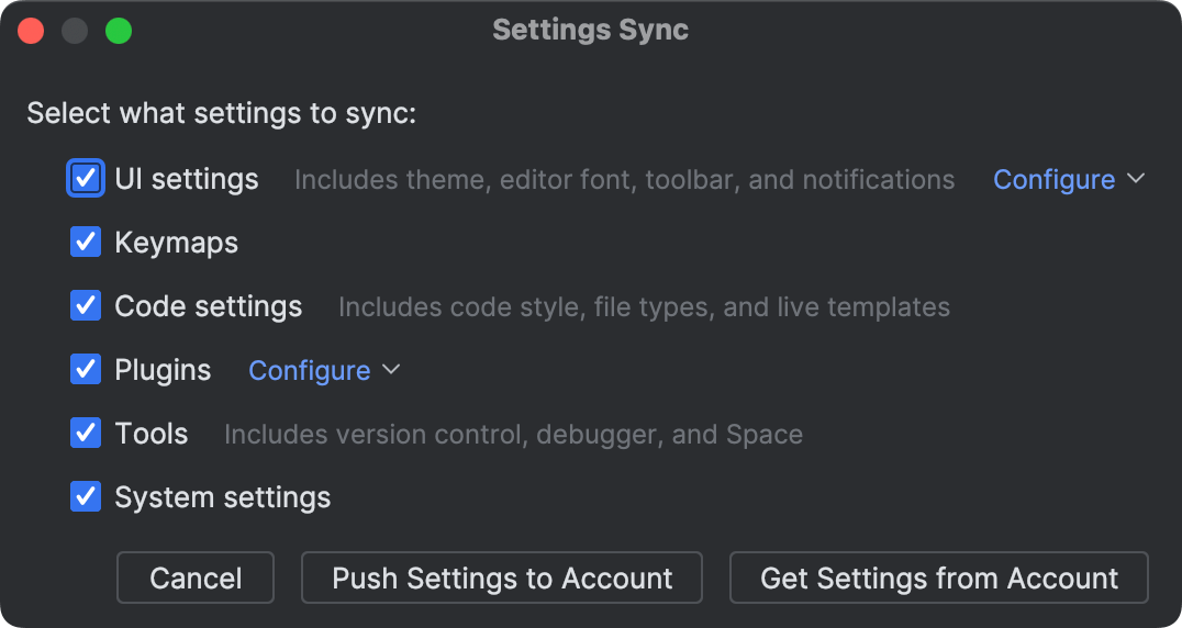 IDE settings backup and sync | DataGrip Documentation