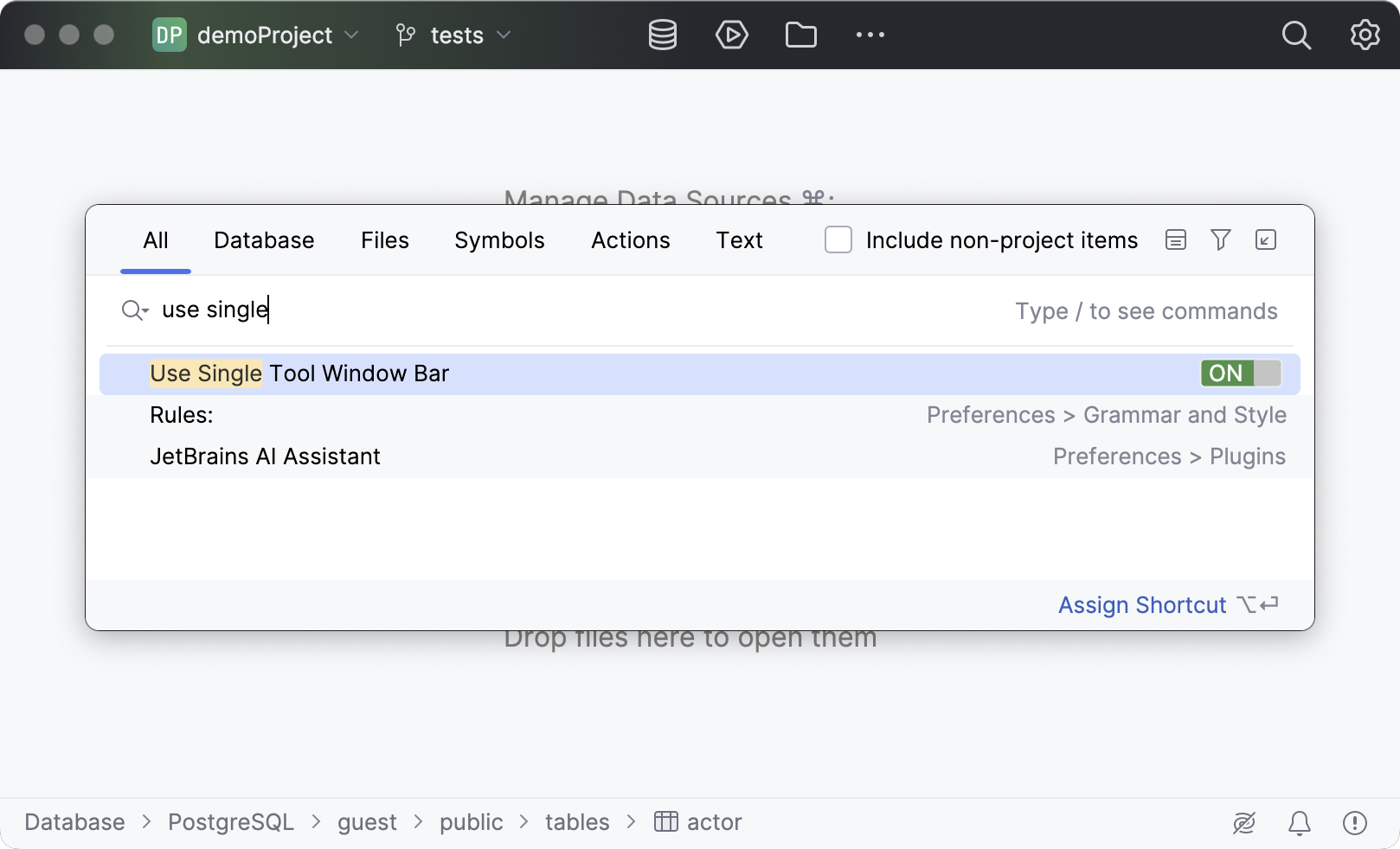 Single tool window bar enabled Single tool window bar enabled