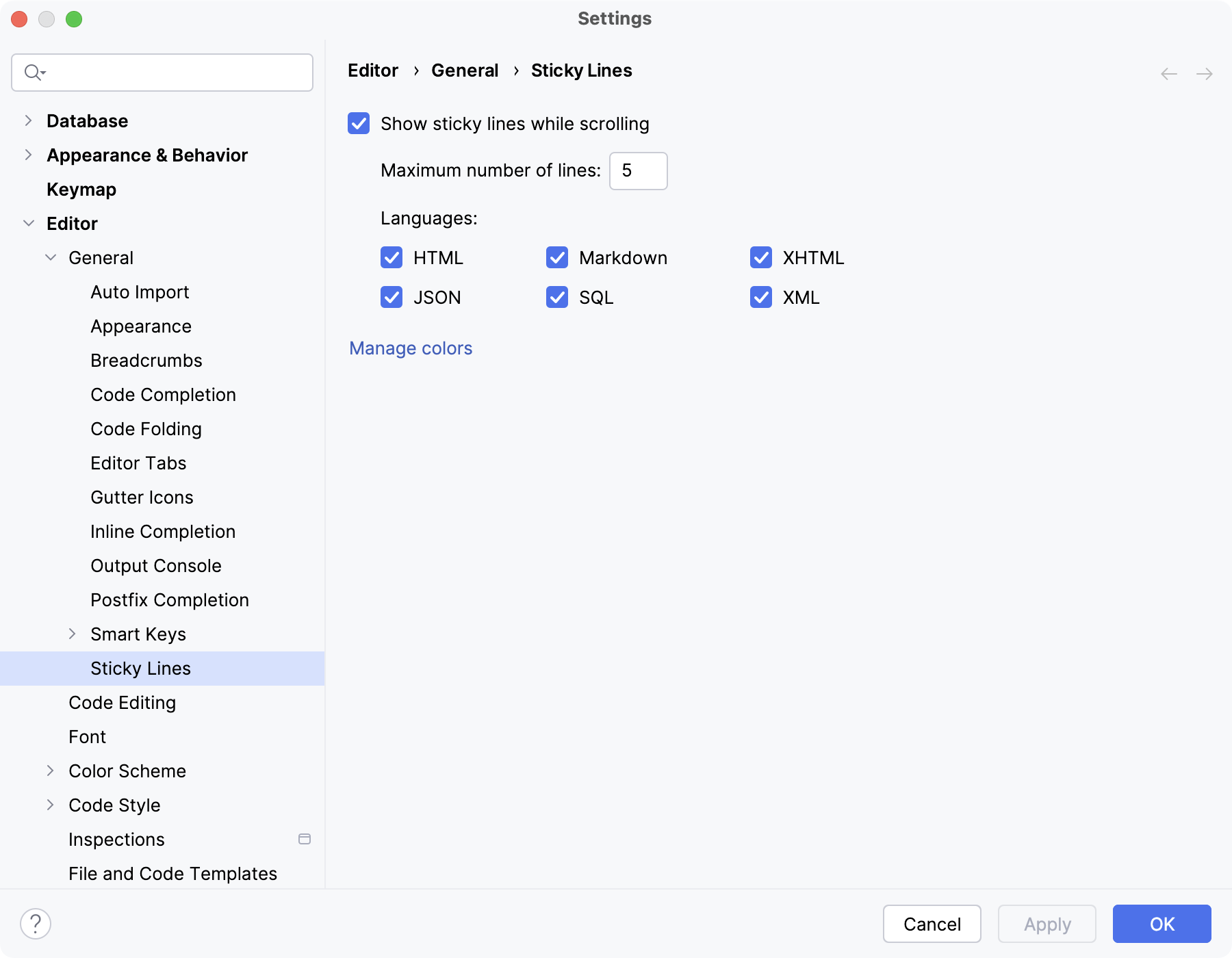 Disable sticky lines Disable sticky lines