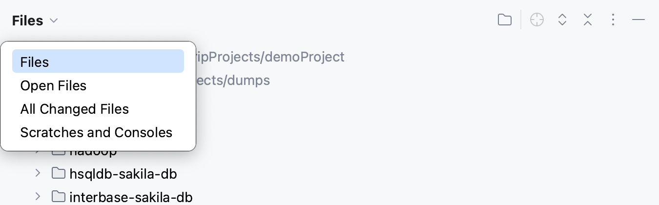 The Project tool window with the Group Tabs option enabled The Project tool window with the Group Tabs option enabled