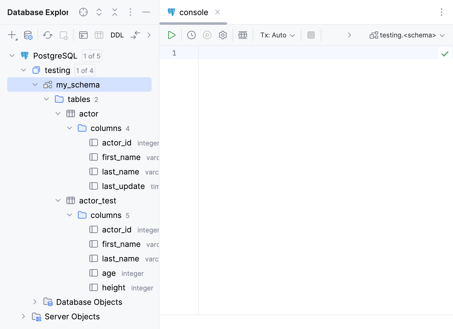 The actor and actor_test tables in Database tool window The actor and actor_test tables in Database tool window