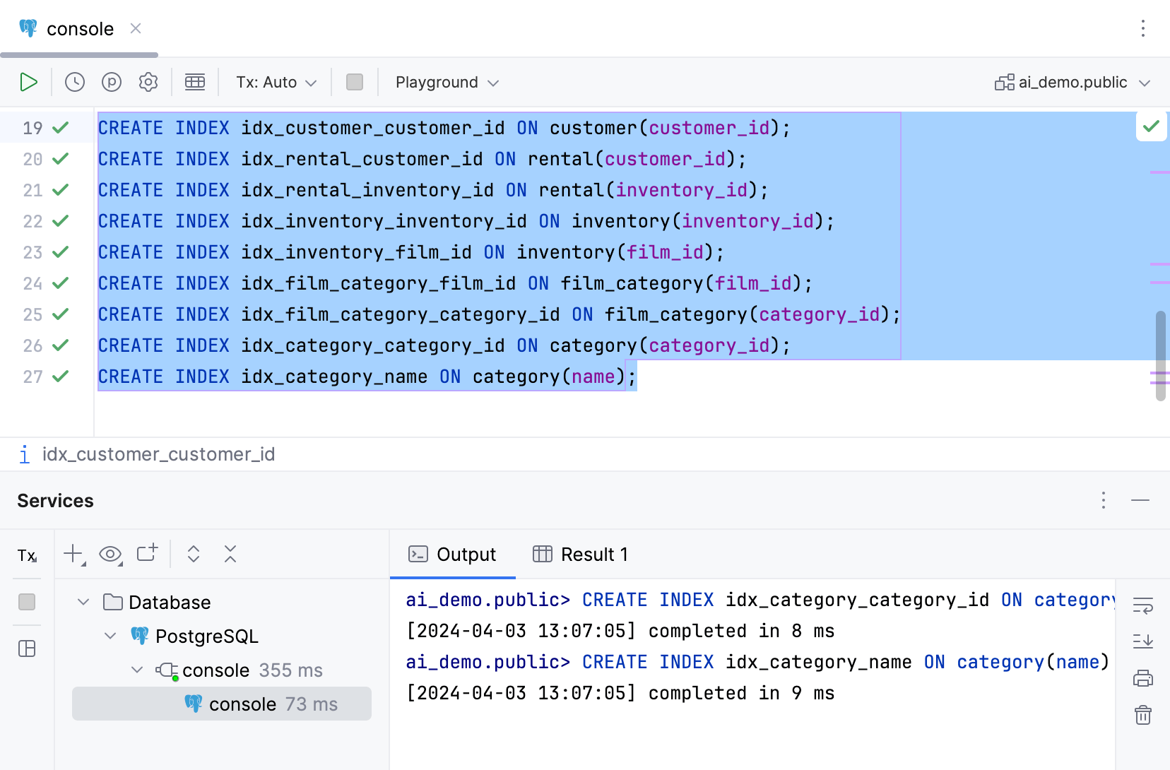 Execution of the commands for the suggested optimizations Execution of the commands for the suggested optimizations