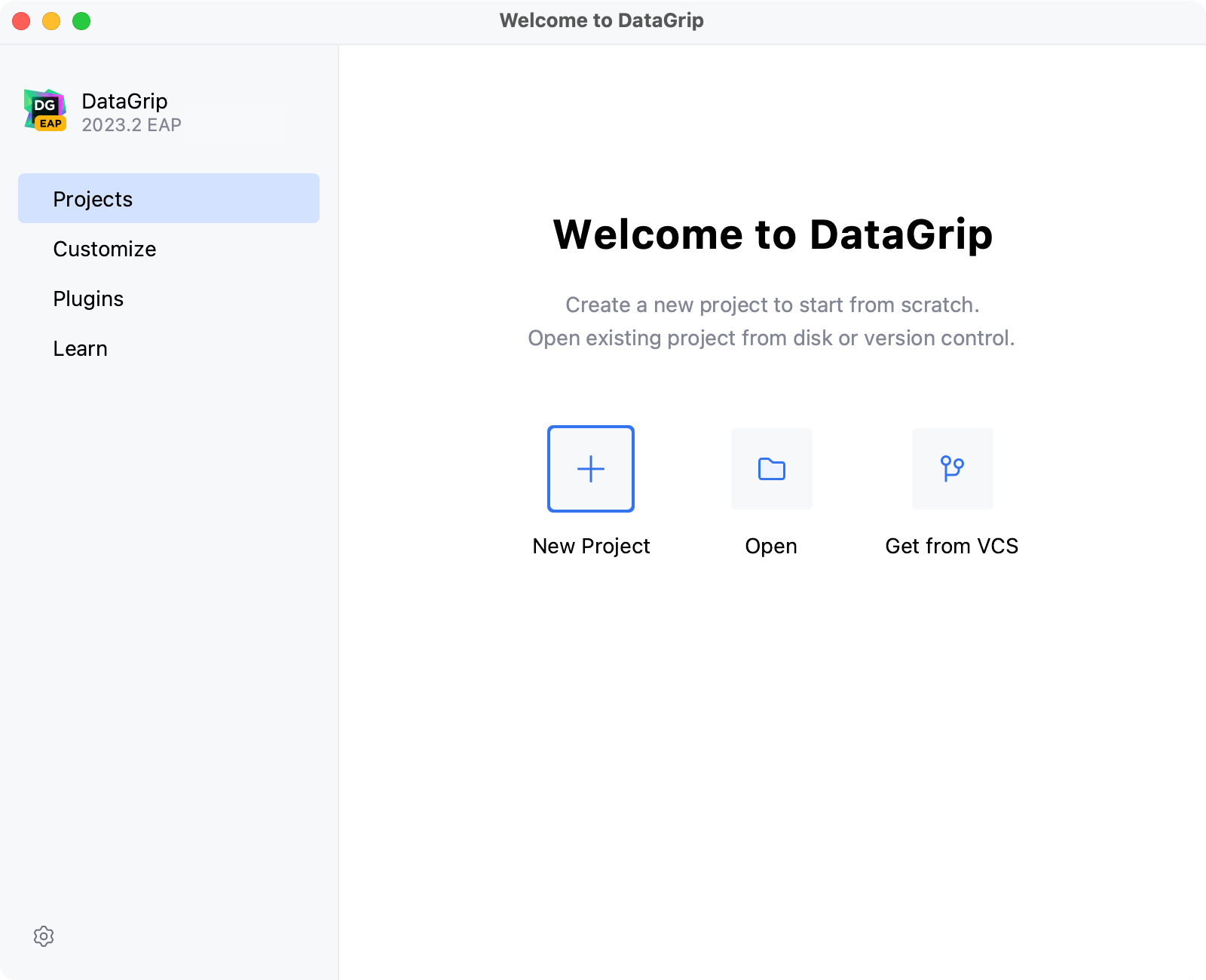 DataGrip welcome window DataGrip welcome window