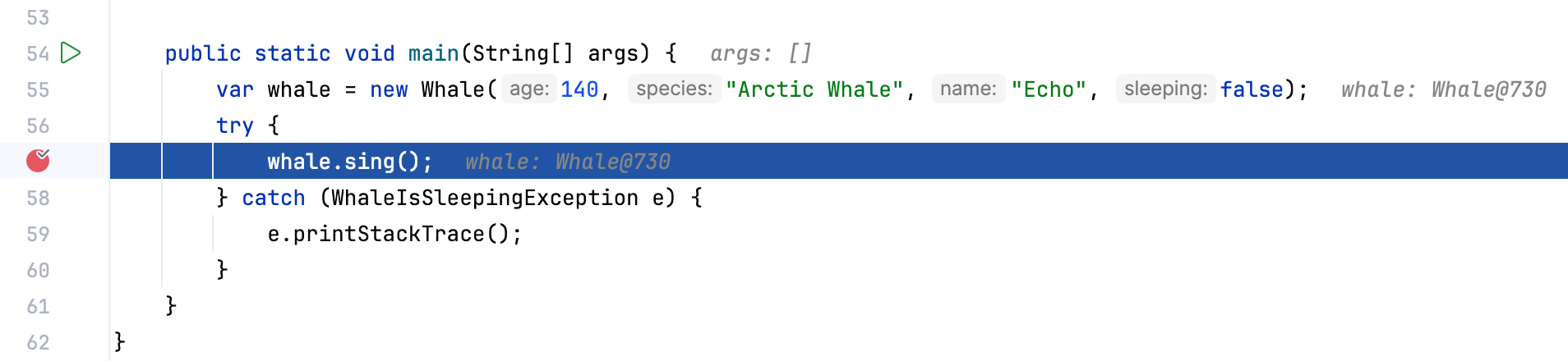 現在のセッションのインライン変数ビューと実行ポイント Inline variables view and execution point for the current session