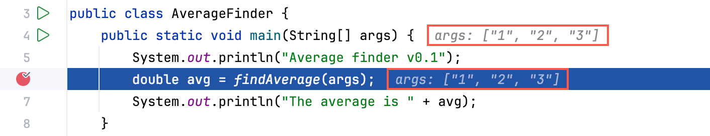 Inline debugging shows variable values right at the line where the respective variables are used Inline debugging shows variable values right at the line where the respective variables are used