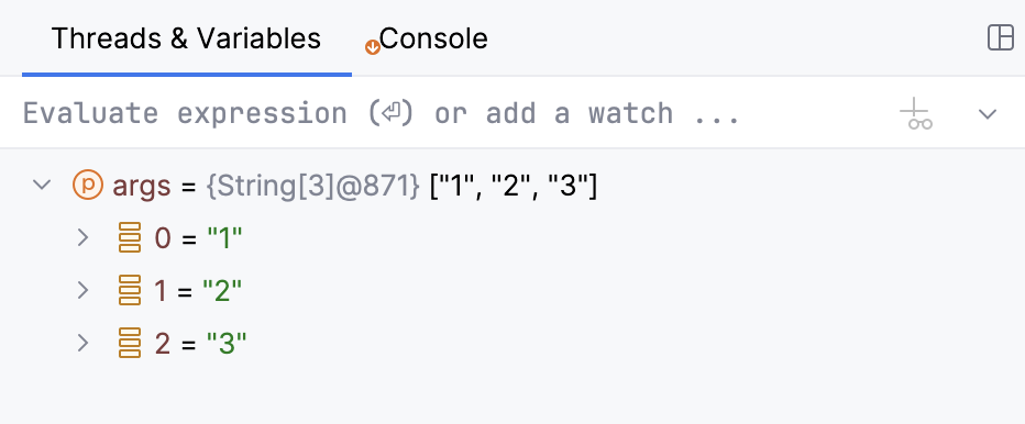 Variable values are shown in the Variables panel Variable values are shown in the Variables panel