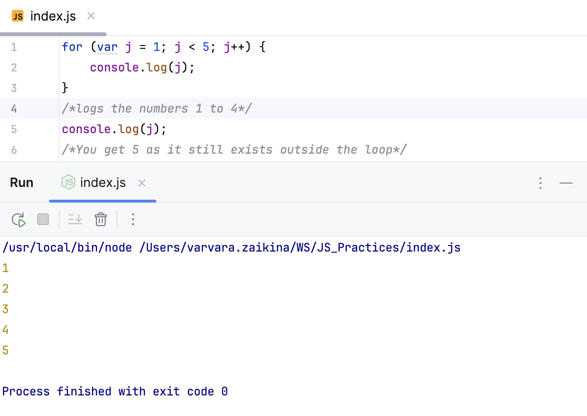 App output with var declarations