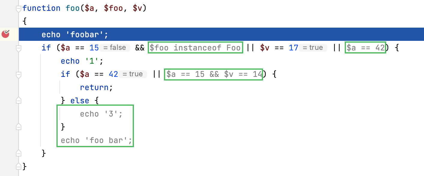 Unreachable code blocks are grayed out Unreachable code blocks are grayed out