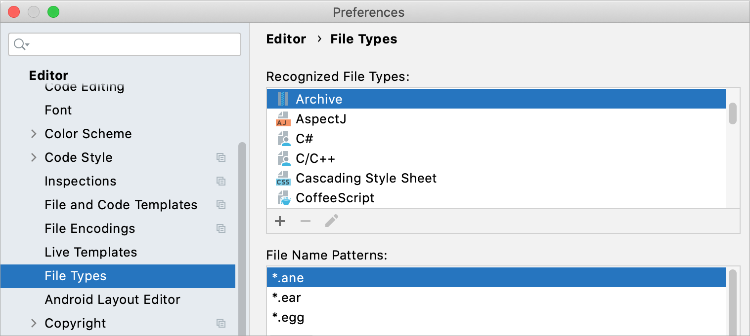 File type settings File type settings