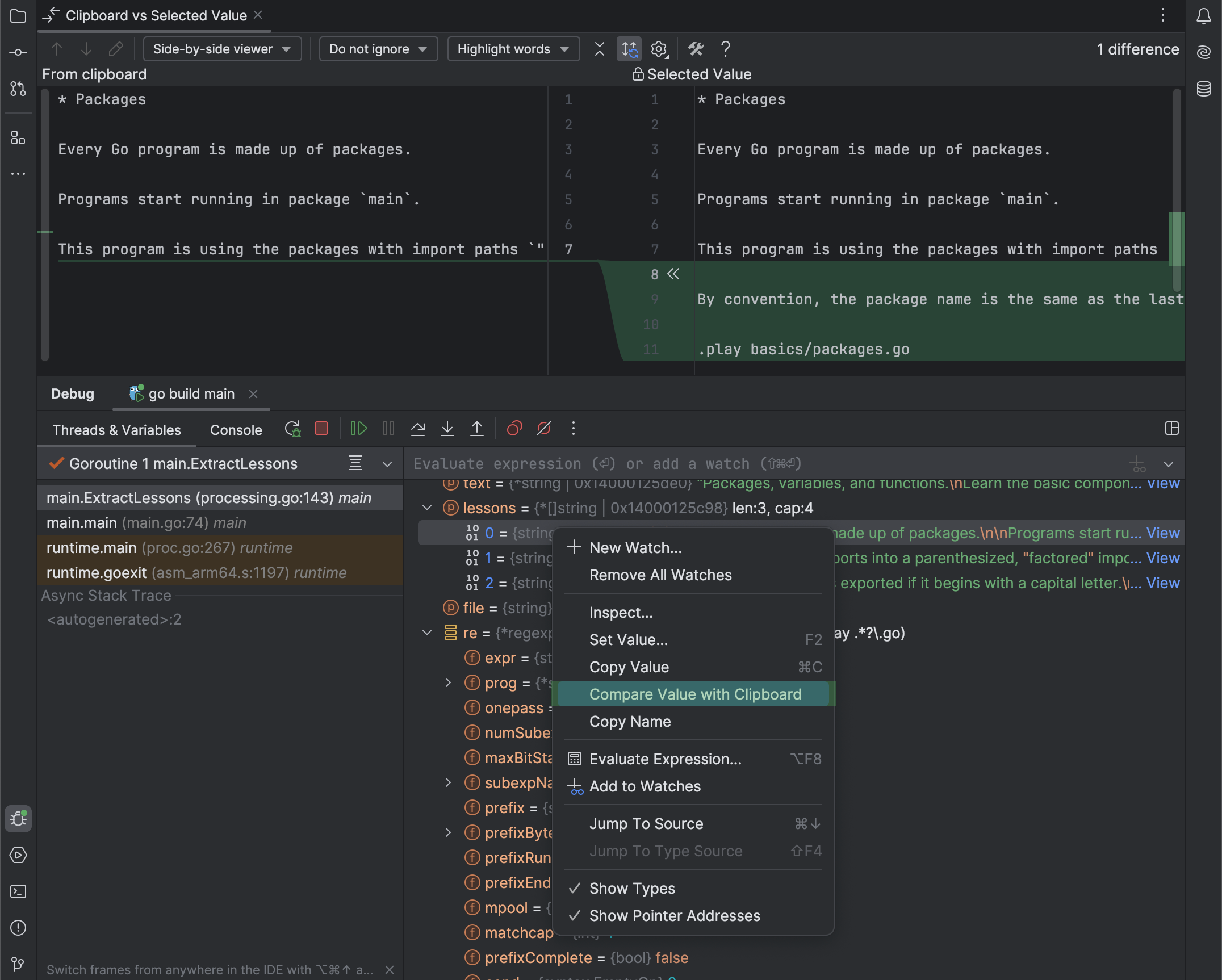 Examine suspended program | GoLand Documentation