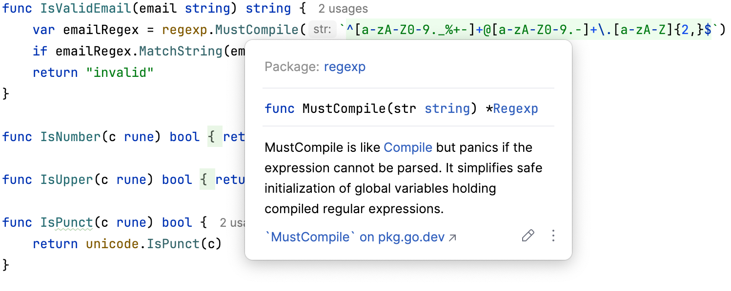 Documentation on mouseover