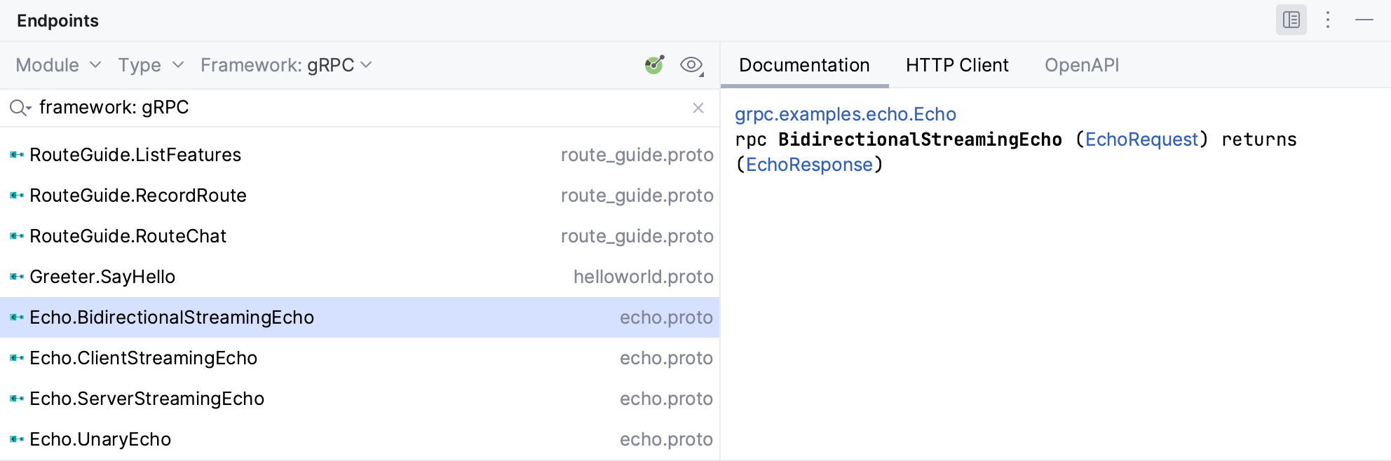 Endpoints tool window Endpoints tool window