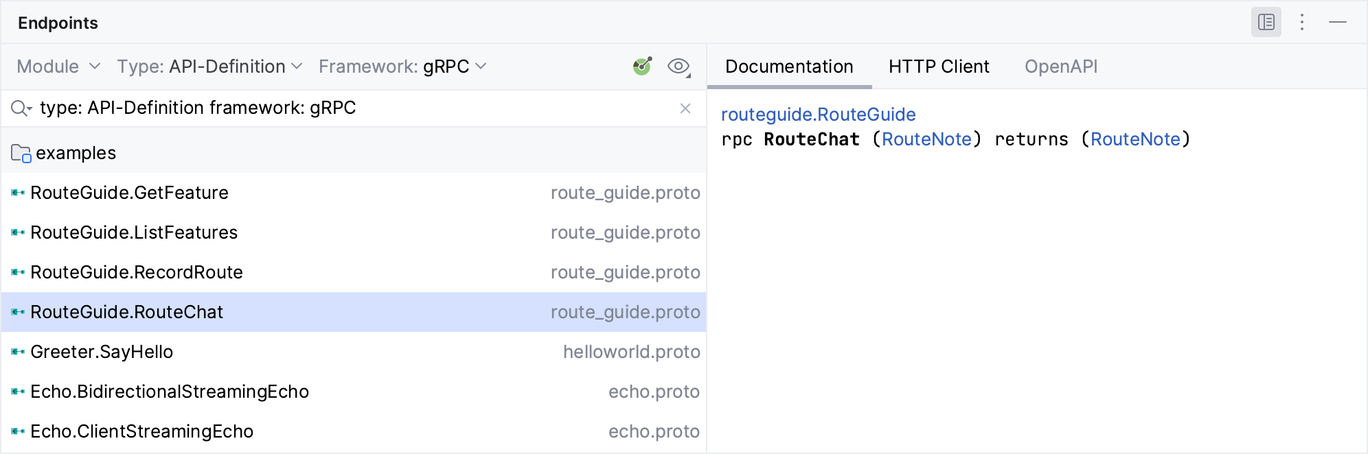 Endpoints tool window: Documentation tab Endpoints tool window: Documentation tab