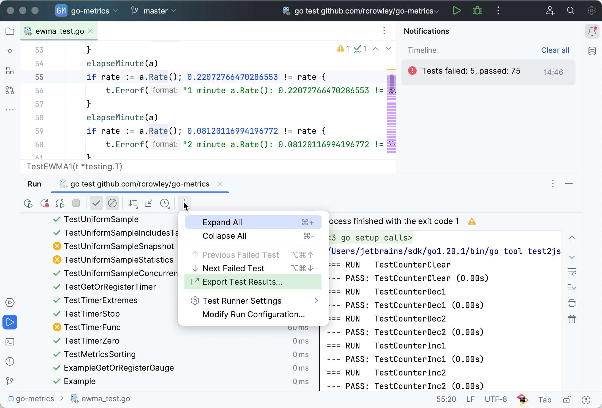 Export test results to a file Export test results to a file