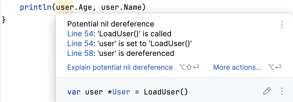 Explain potential nil dereferencee