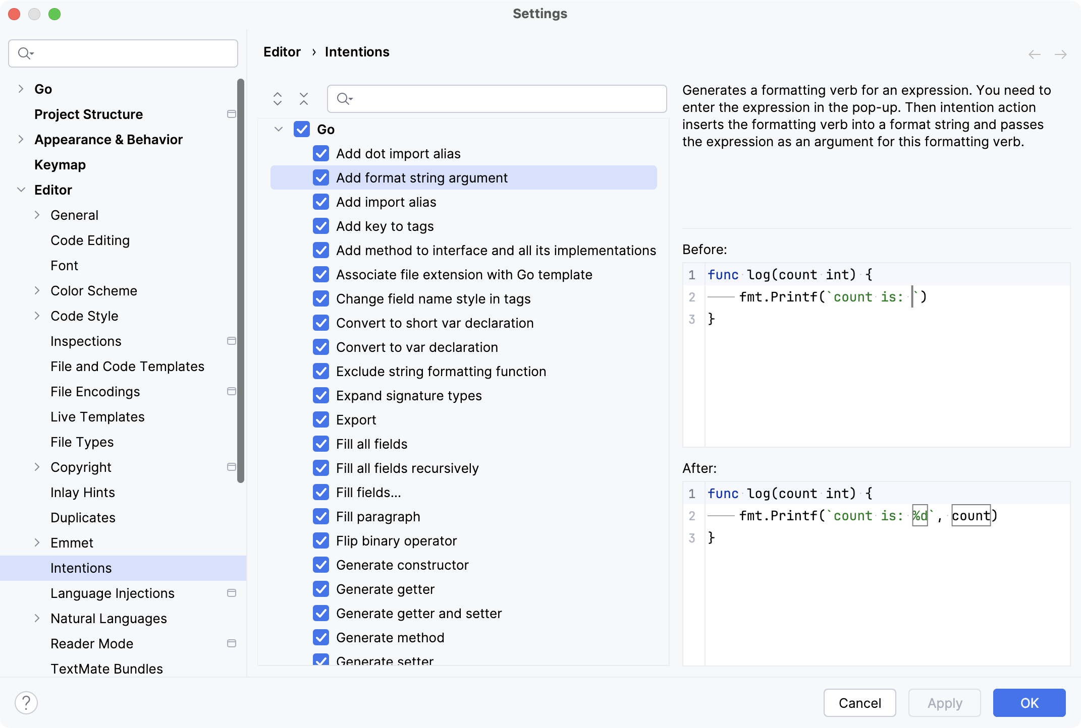 Available intention actions Available intention actions