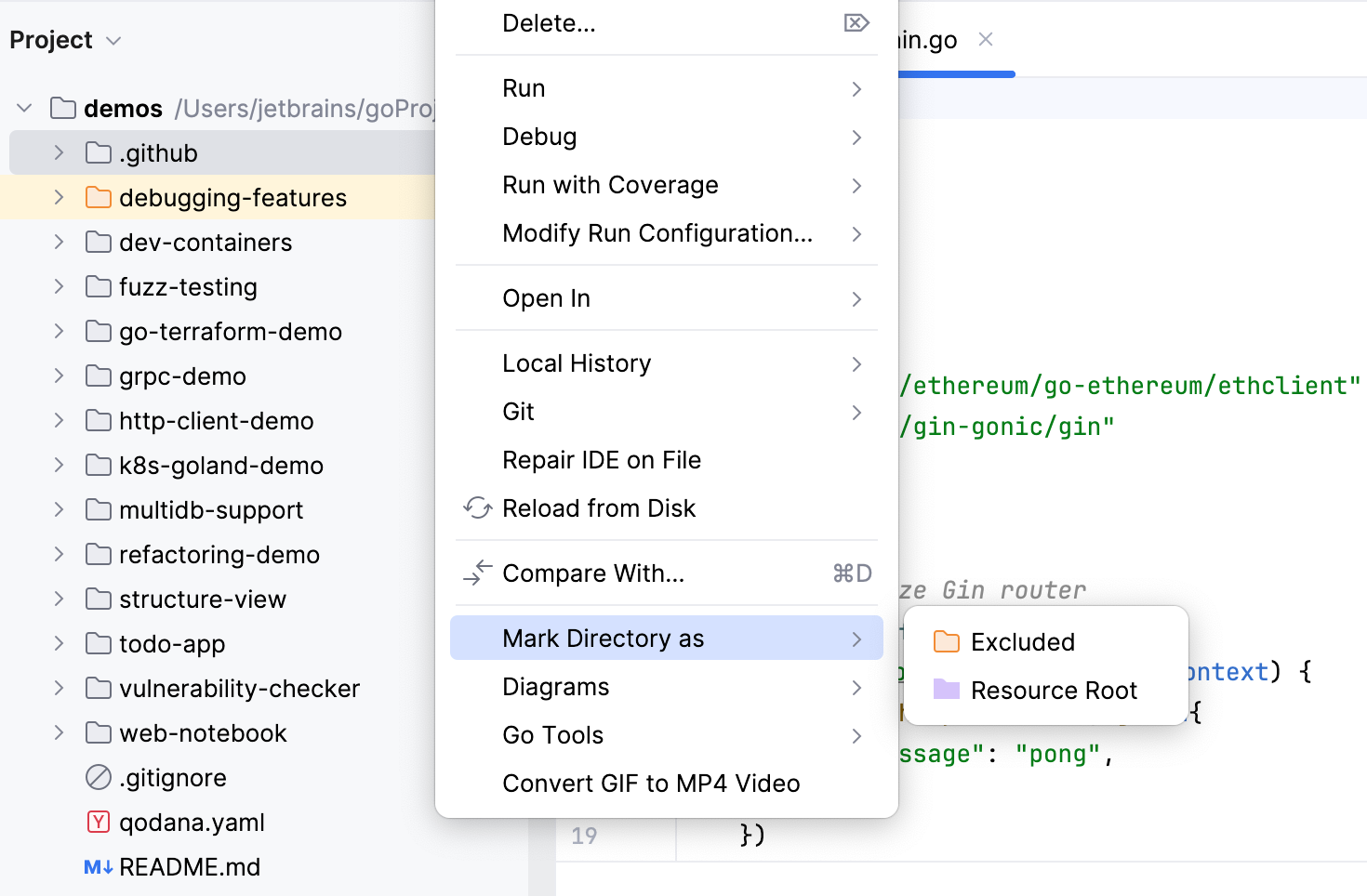 Mark directories in the Project tool window