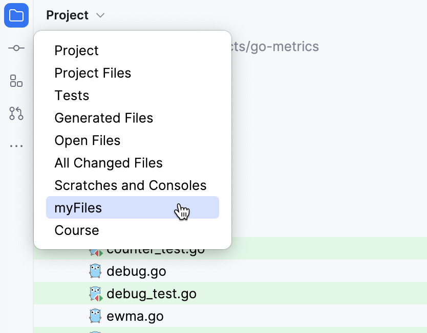 The new scope shown in the Project tool window The new scope shown in the Project tool window