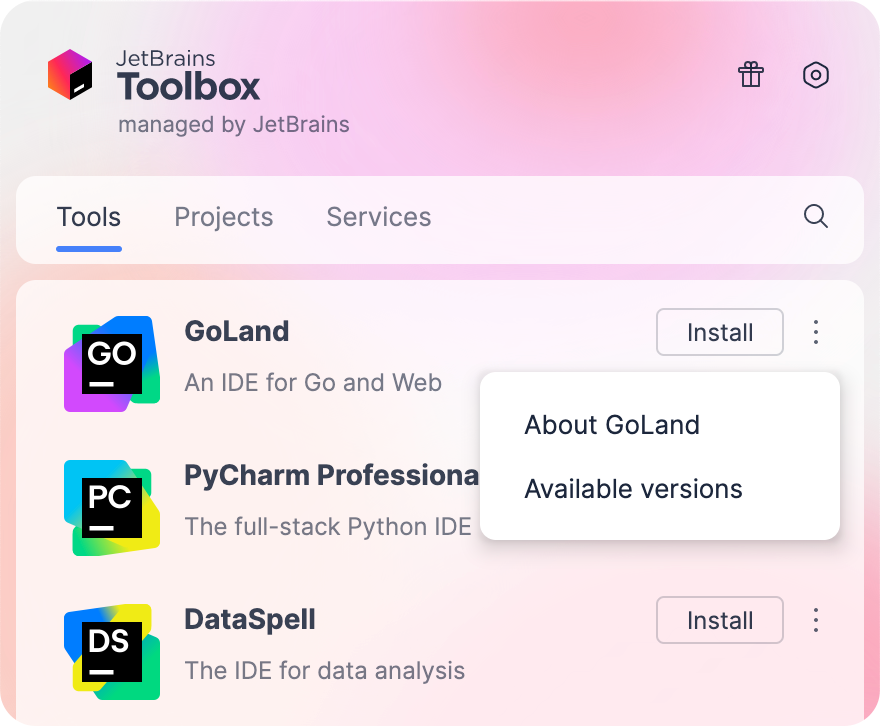 GoLand in the Toolbox app GoLand in the Toolbox app