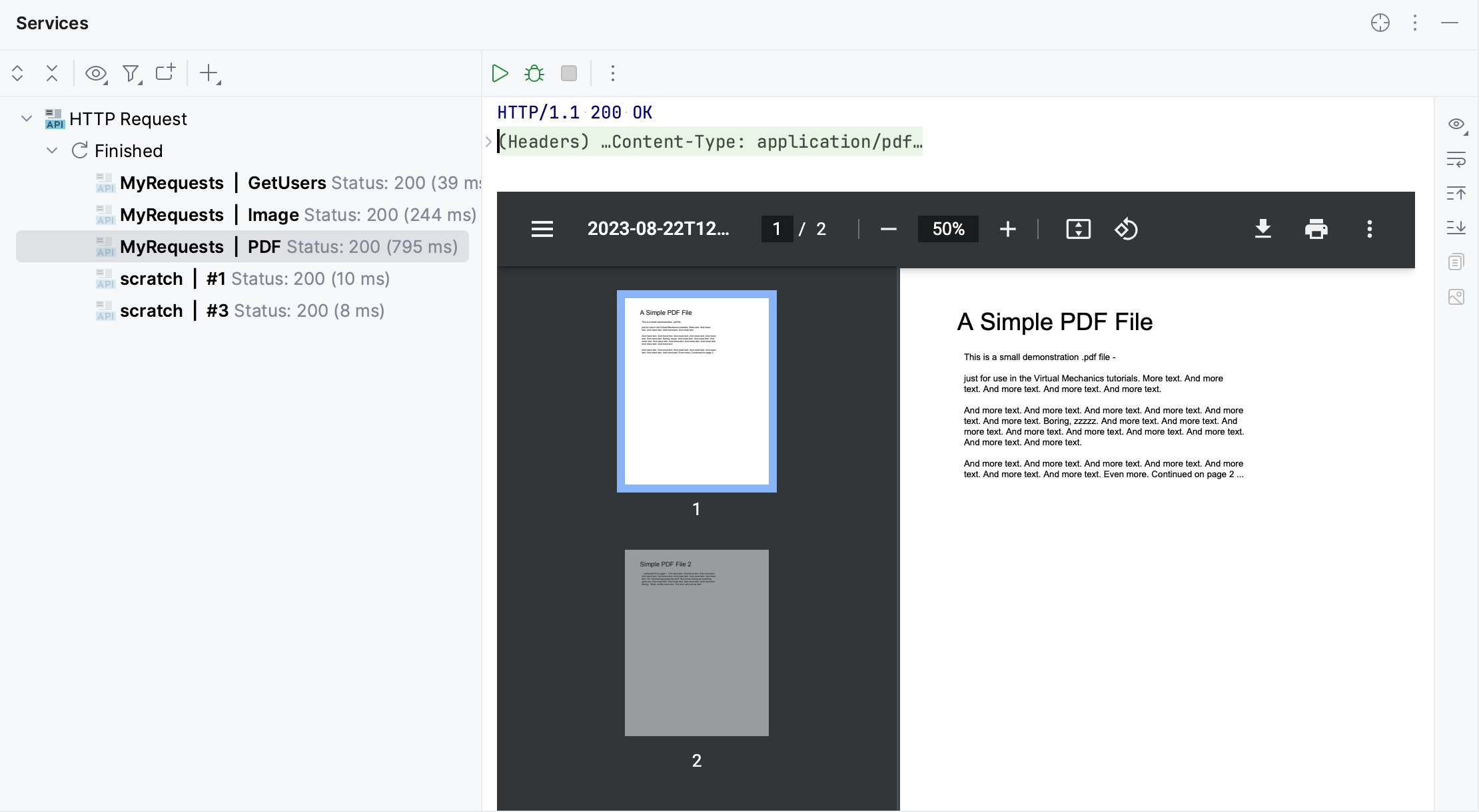 HTTP response with a PDF HTTP response with a PDF