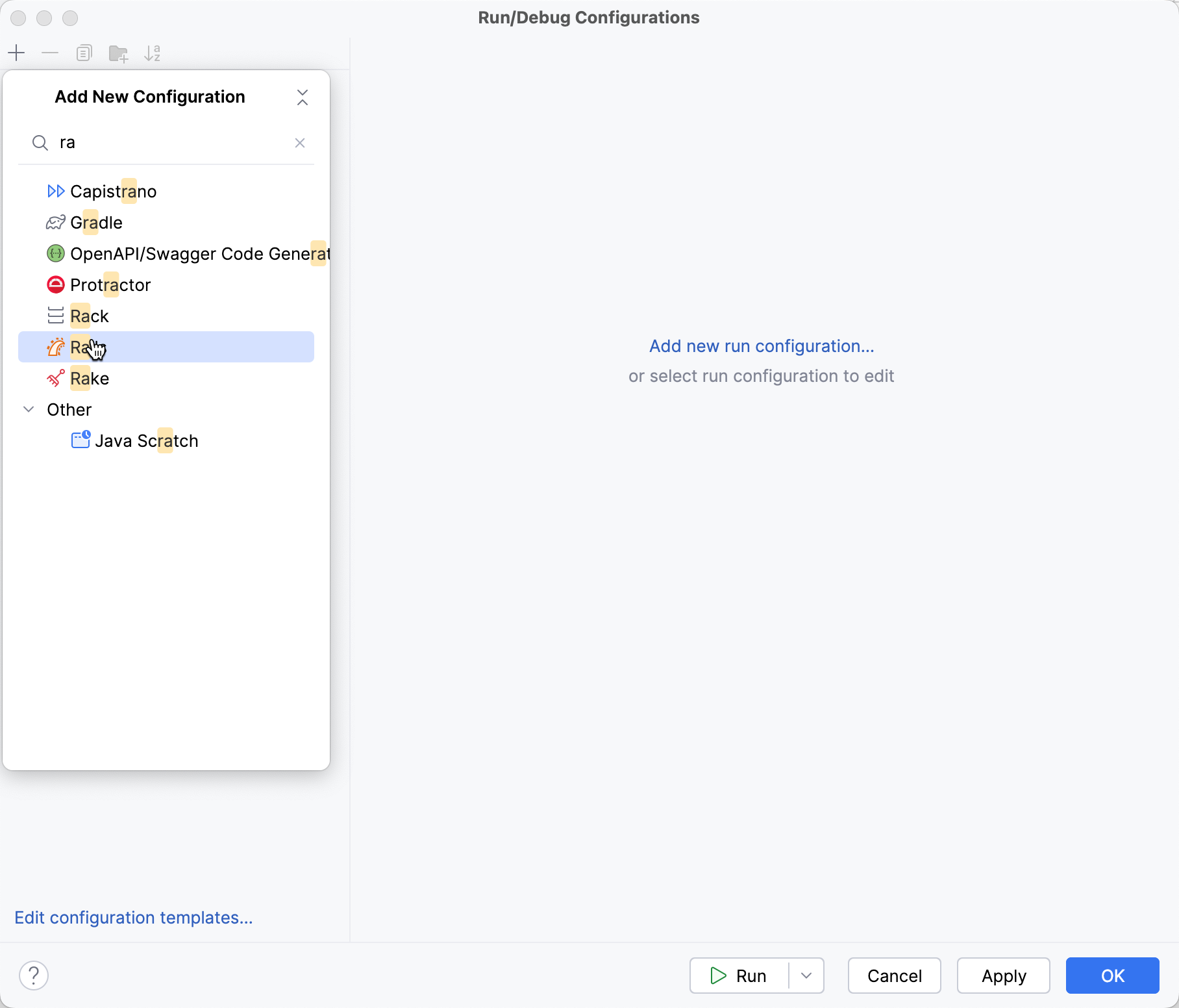 Run/Debug Configurations dialog