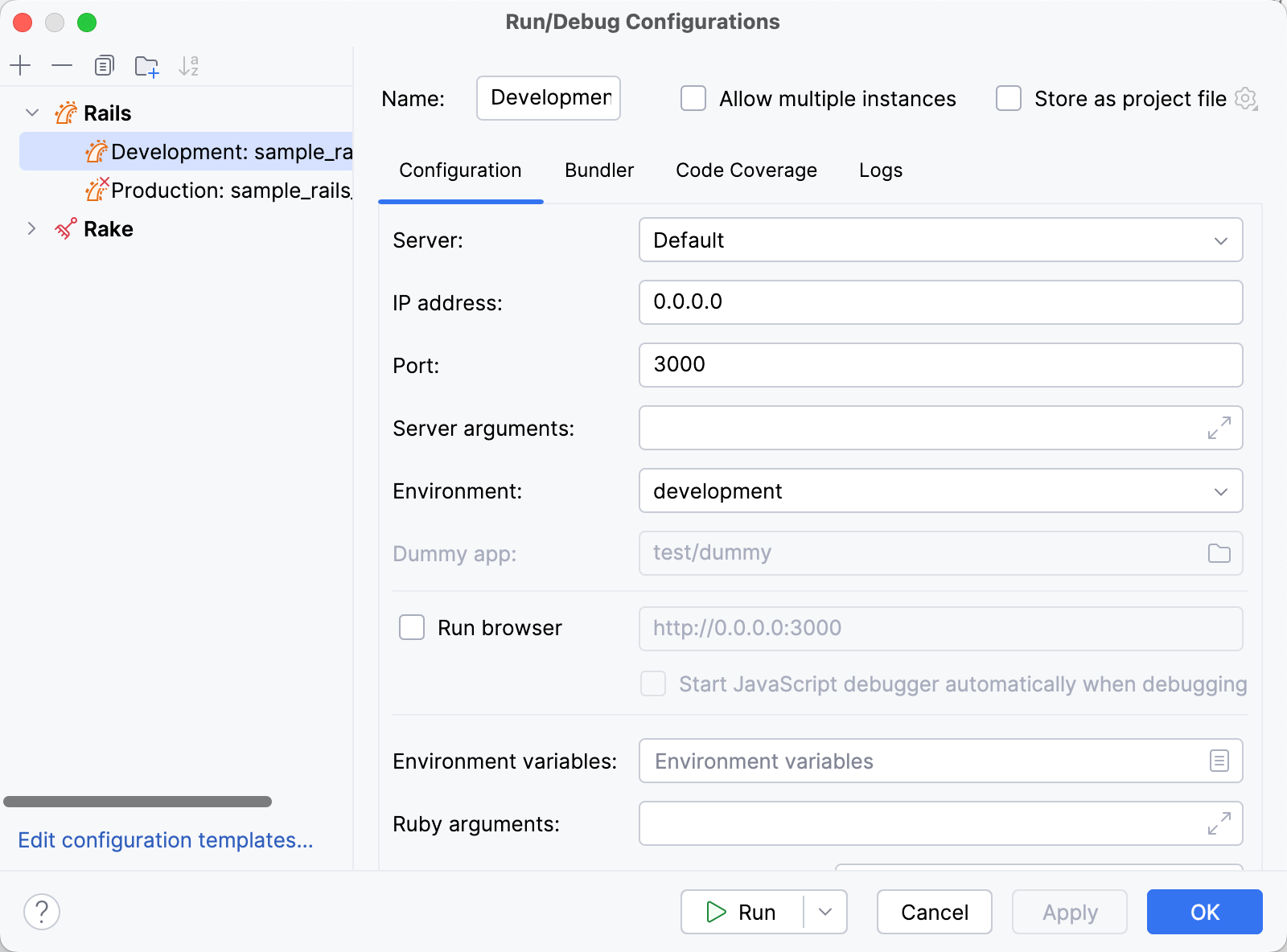 Run/Debug Configurations dialog