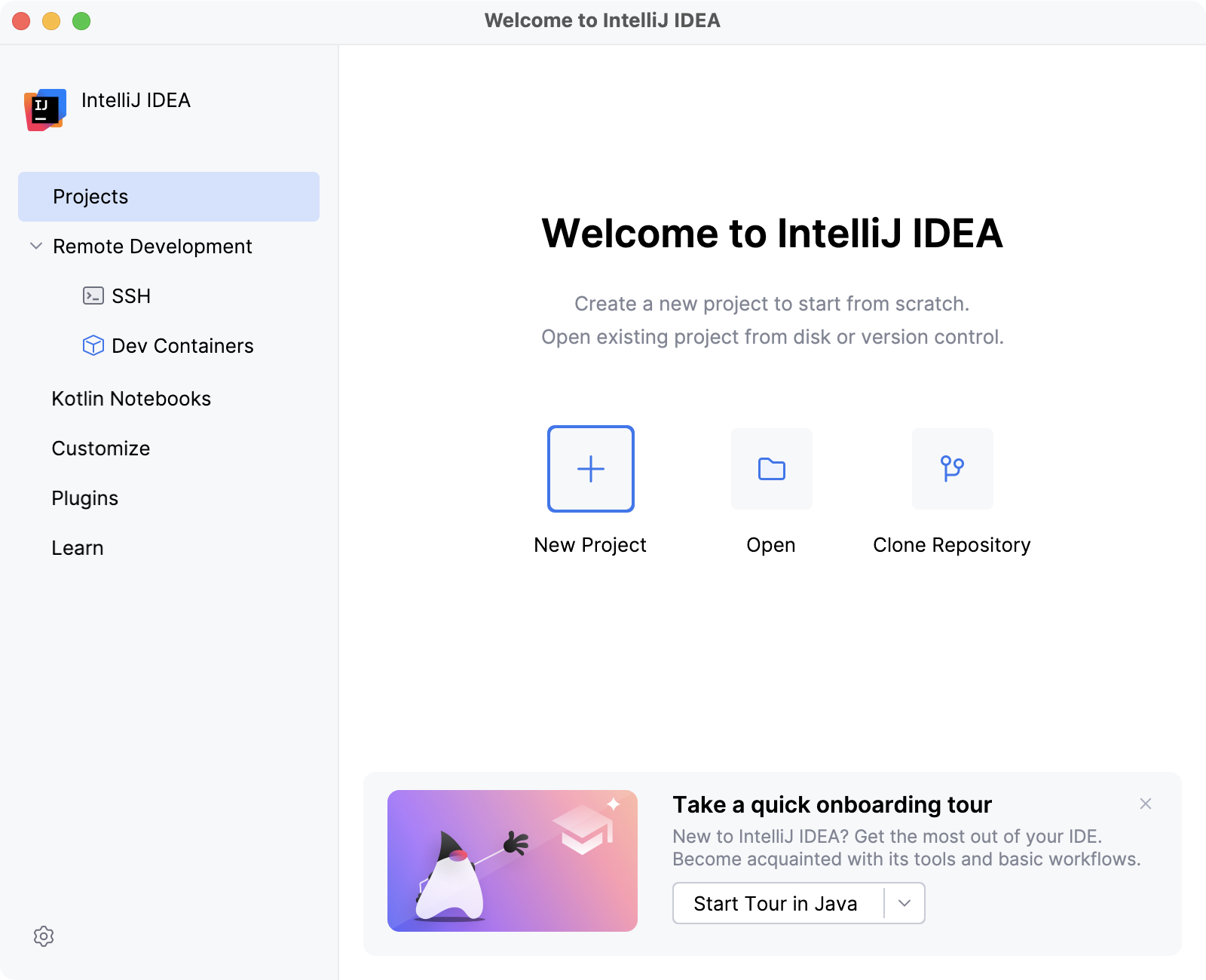 Welcome screen