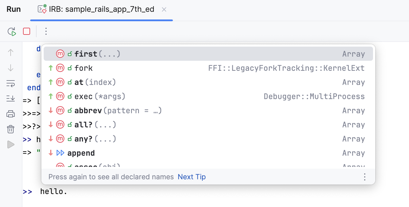 IRB console completion