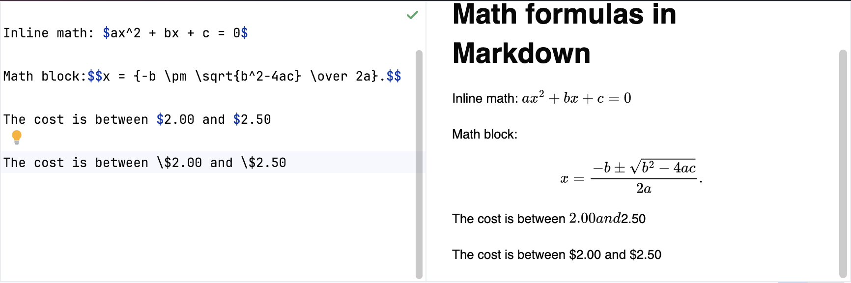 Mathematical expressions in Markdown Mathematical expressions in Markdown