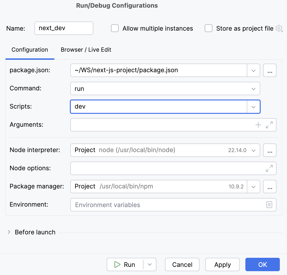 npm run/debug configuration