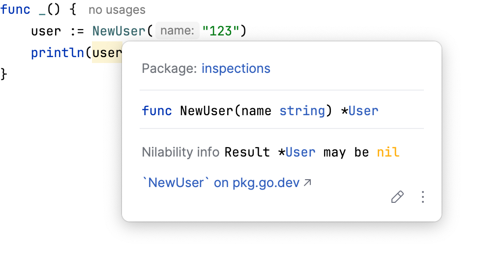 Nilability info in quick documentation
