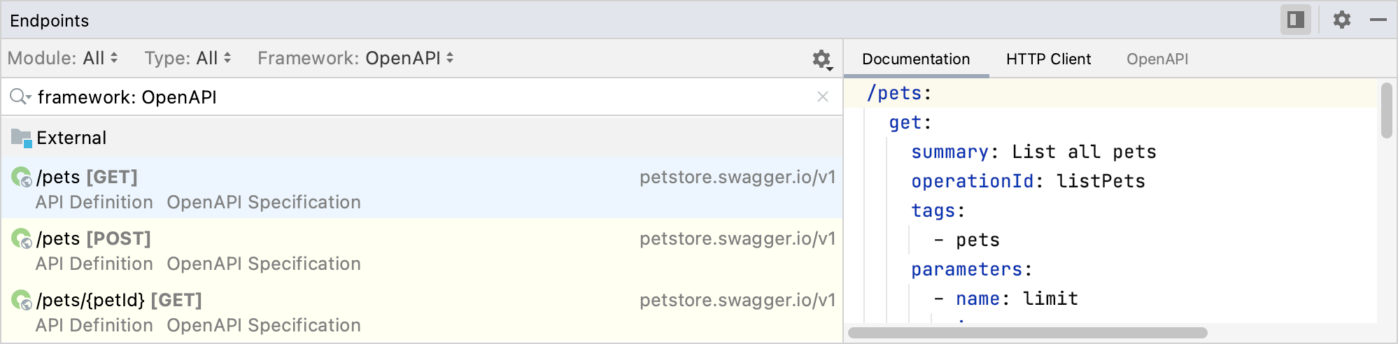 Endpoints from an OpenAPI specification Endpoints from an OpenAPI specification