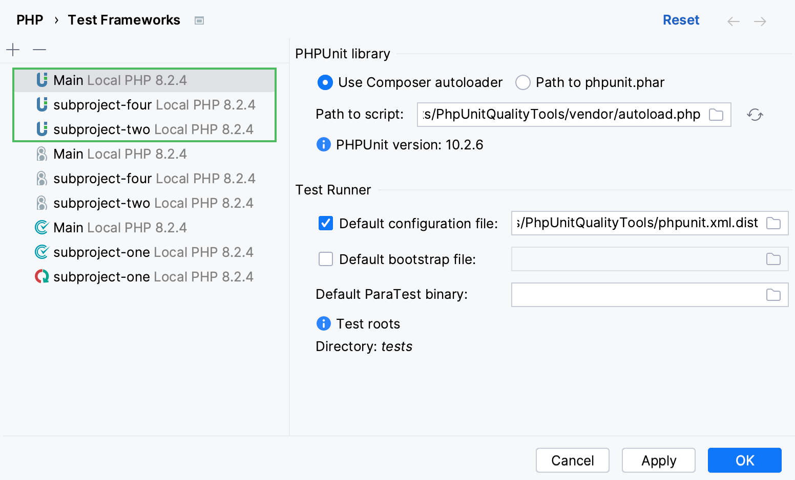 PHPUnit configurations PHPUnit configurations